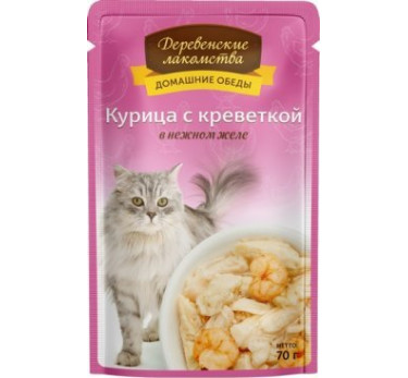 Деревенские лакомства пауч д/кош Курица/креветка желе  70г